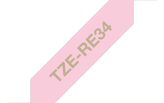 Kleepkirjalint Brother TZE-RE34 kaunistusteks sobiv lint, roosa, kuldne tekst, laius 12mm