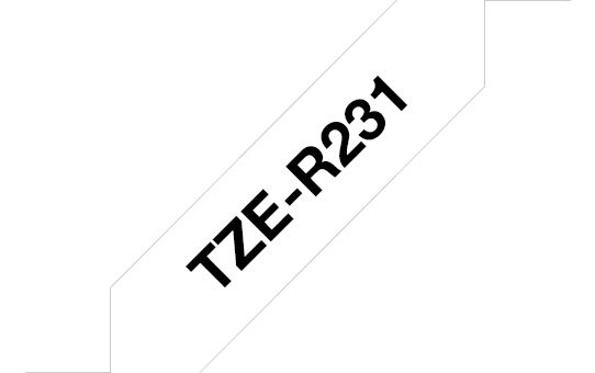 Kleepkirjalint Brother TZE-R231 kaunistusteks sobiv lint, valge, must tekst, laius 12mm