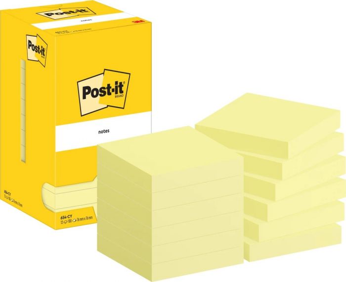 Märkmepaber iseliimuv POST-IT 654CY kollane,76x76mm 12x100l