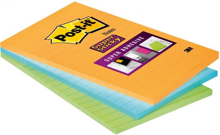 Märkmepaber iseliimuv Post-it Super Sticky 4645 rainbow joon,3x45 lehte/pk,102x152mm