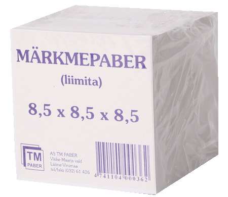 Märkmepaber 85x85x85 mm valge liimita