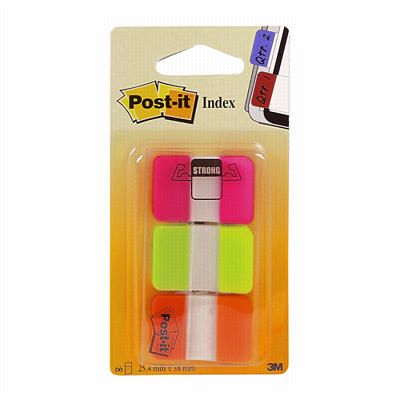 Järjehoidja Post-IT indeks tugev, PP, 25x38mm, 3 neoonvärvi x 22tk
