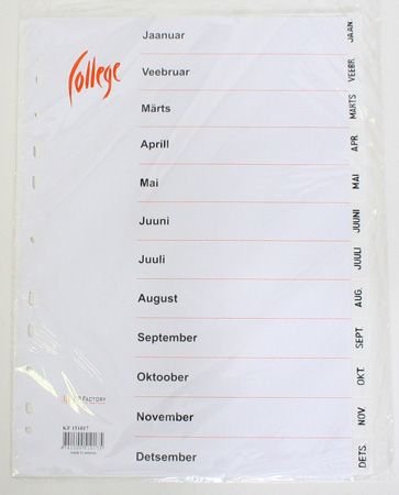 Dividers College A4 JAAN-DETS (Estonian) plastic, white