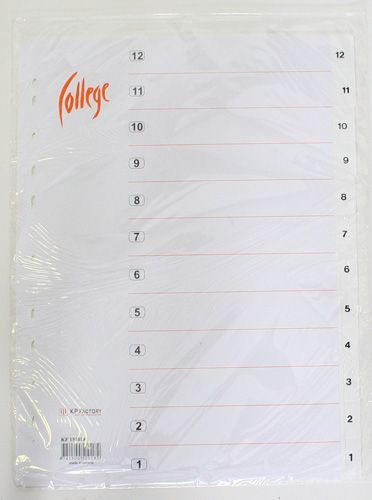 Dividers College A4 12-1 plastic, white
