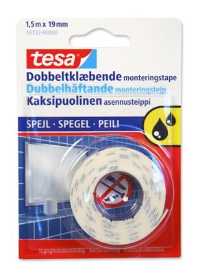 Kahepoolne teip Tesa niiskuskindel 1,5mx19mm (ideaalne peegilte kinnitamiseks)