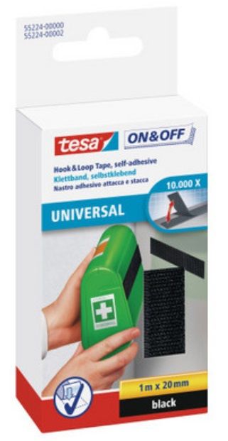 Velcro tape Tesa black with 1mx20mm adhesive surface