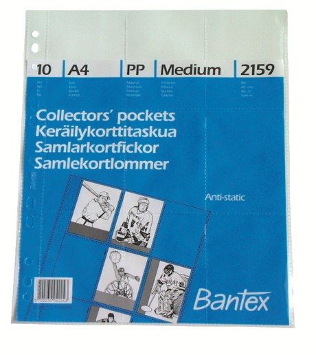 Kiletasku kogumiskaartidele A4, köidetav, läikiv, 80 mic, 9 taskut 64x89 mm, 10 tk. pakis, Bantex