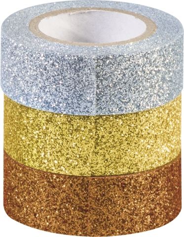 Glitter Tapes each roll 15 mm x 3 m copper-, gold-, silver-coloured