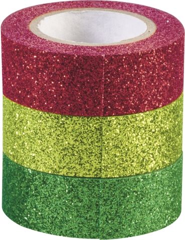 Glitter Tapes each roll 15 mm x 3 m dark green, light green, red