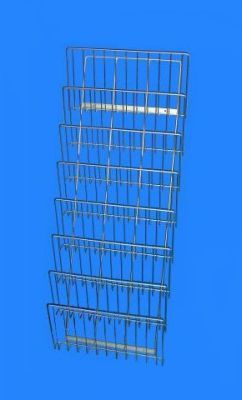 Newspaper stand for wall AHS 650/8 row, W-650mm, H-1190mm, D-150mm / silver