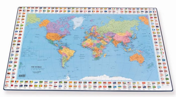 4150-01  DESK MAT WITH WORLD MAP, BLU