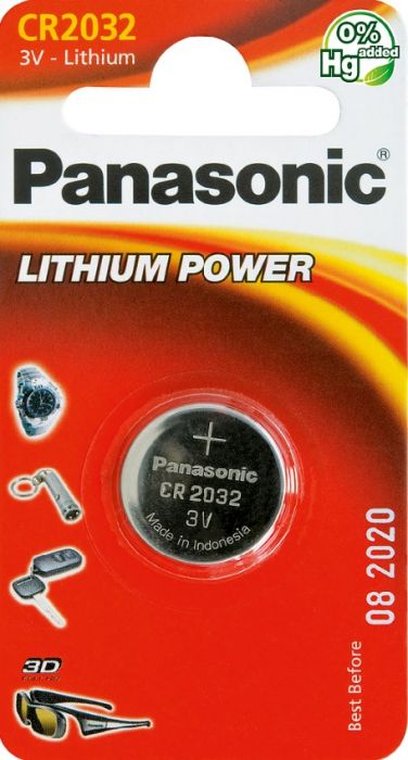 Patarei Panasonic CR2032 3V Liitium 220mAh, 1 patarei h3,2mm d20mm (asendab LR2032/DL2032/KCR2032)