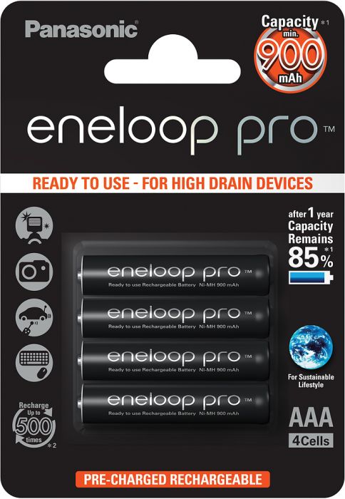 Batteries Panasonic Eneloop Pro AAA HR03 930mAh NiMH 4BP, 1.2V 4 batteries for high power devices