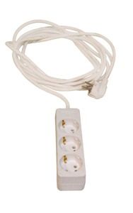 Extension cord 1.5 meters 3 sockets, WHITE, earthed