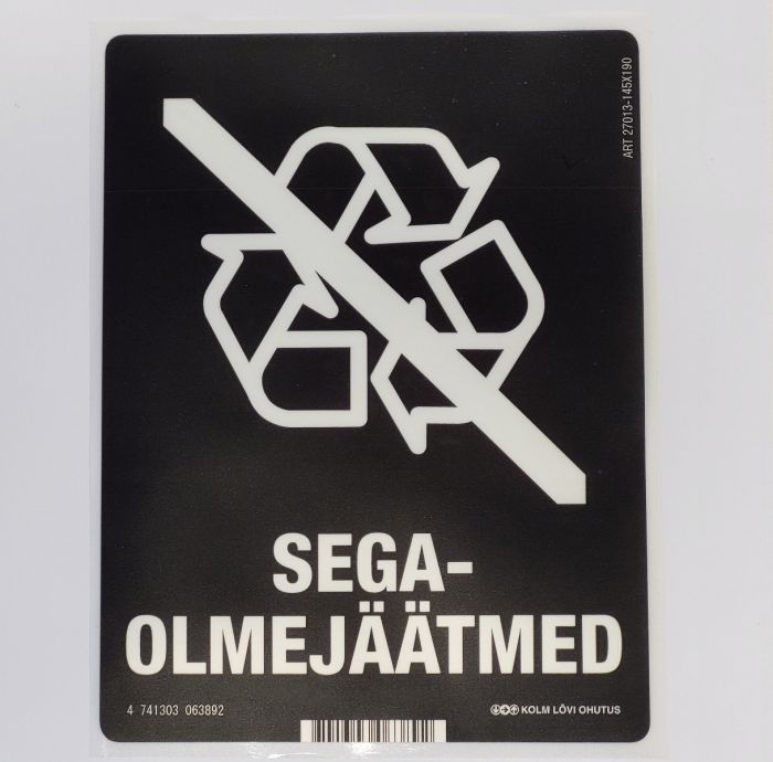 Kleebis prügikastile - Sega-olmejäätmed 65x100mm