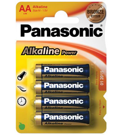 Patareid Panasonic Alkaline Power AA LR6APB/4B 4patareid, madala voolutarbega seadmetele, keskmise mahutavusega leeliselement