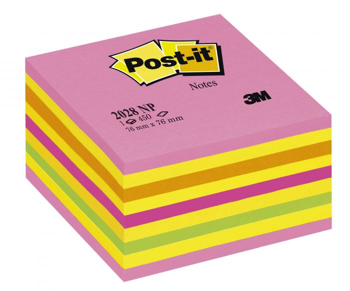 Märkmepaber iseliimuv POST-IT, 76x76mm, märkmekuup 450 lehte, kollased-roosad toonid