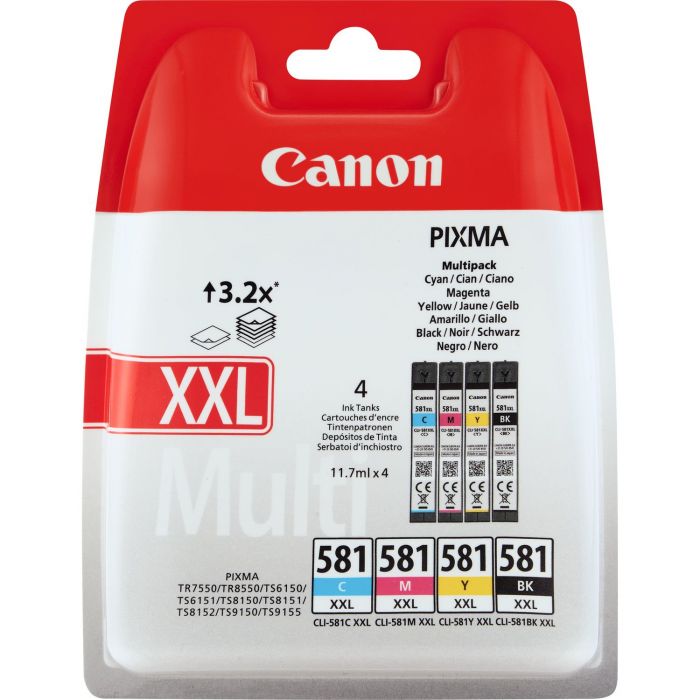 Tint Canon CLI-581XXL CMYK Multipack PIXMA TR7550/8550 TS6150/TS6350 TS8150-seeria TS8240-seeria TS8350-seeria TS9150/9155/9550/9551 TS705