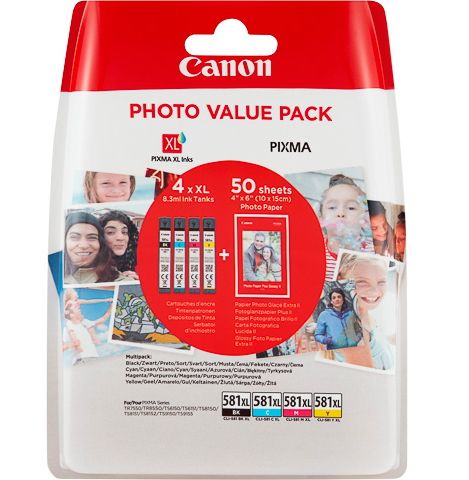 Tint Canon CLI-581XL Photo Value Pack CMYK fotopaber 10x15 50l PIXMA TR7550/8550 TS6150/TS6350 TS8150/8152/8250/8350/8352 TS9150/9551