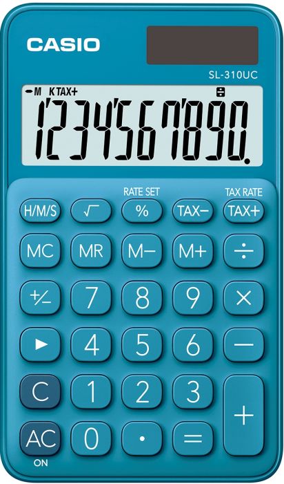 Pocket calculator Casio SL-310UC Blue - 10 places, standard and solar battery, 50gr, 8x70x118mm, case included, Casio logic