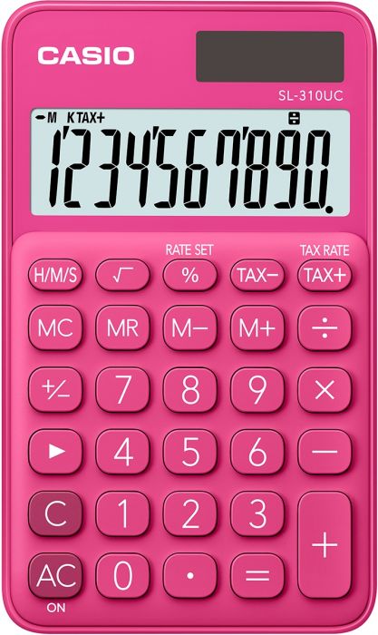 Pocket calculator Casio SL-310UC Red / red - 10 places, standard and solar battery, 50gr, 8x70x118mm, case included, Casio logic