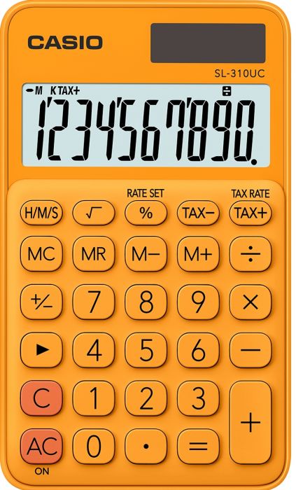 Pocket calculator Casio SL-310UC Orange - 10-digit, standard and solar battery, 50gr, 8x70x118mm, case included, Casio logic