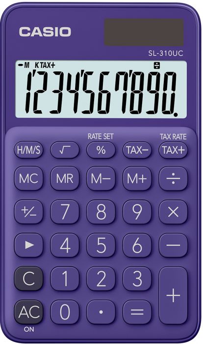 Pocket calculator Casio SL-310UC Purple / purple - 10 places, standard and solar battery, 50gr, 8x70x118mm, case included, Casio logic