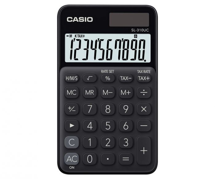 Taskukalkulaator Casio SL-310UC Black/must - 10 kohaline, tava- ja päikesepatarei, 50gr, 8x70x118mm, kaasas ümbris, Casio loogika