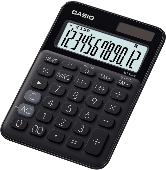 Lauakalkulaator Casio MS-20UC-Black - 12 kohaline, tava- ja päikesepatarei, 110gr, 23x106x150mm, Casio loogika