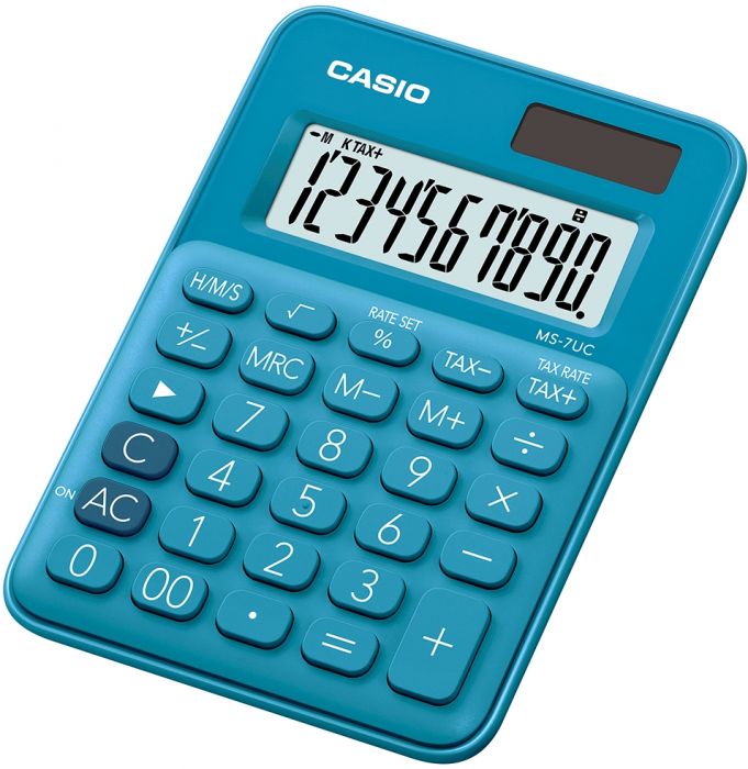 Lauakalkulaator Casio MS-7UC Blue/sinine - 10-kohaline, tava- ja päikesepatarei, 70gr, 19x86x120mm, Casio loogika