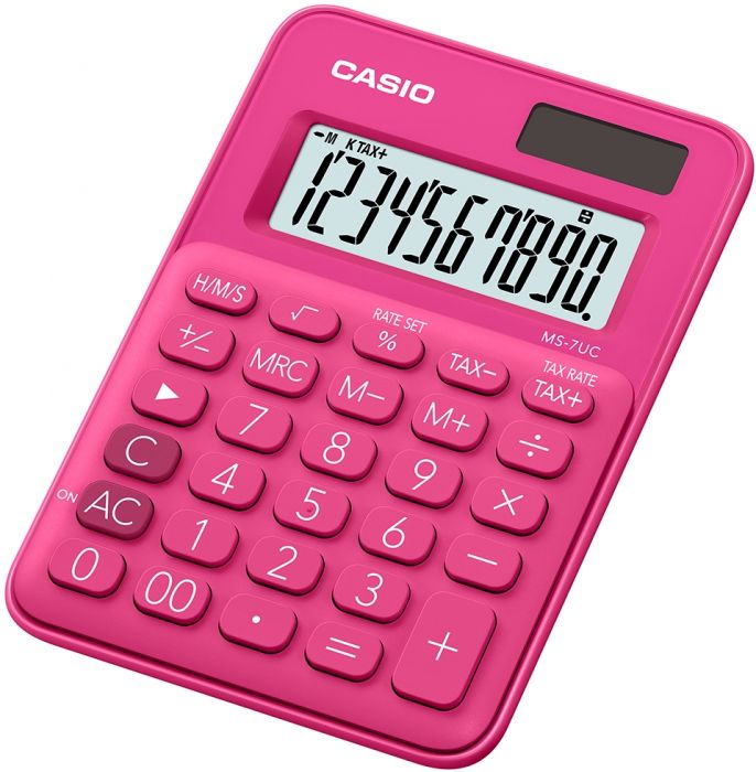 Desktop calculator Casio MS-7UC Red / red - 10 digits, standard and solar battery, 70gr, 19x86x120mm, Casio logic