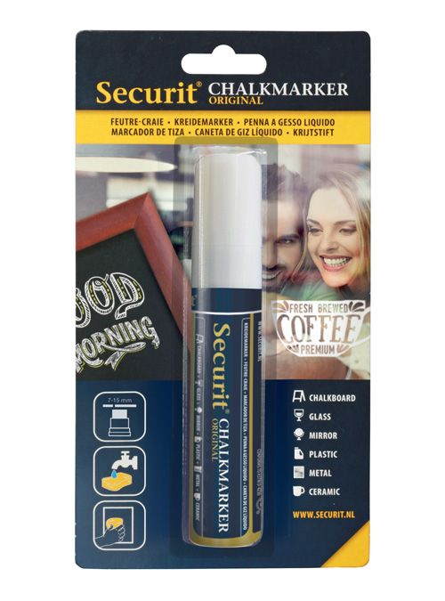Tahvlimarker SECURIT Liquid Large valge, kriiditahvlile 7-15mm, pakis 1tk / kompl.