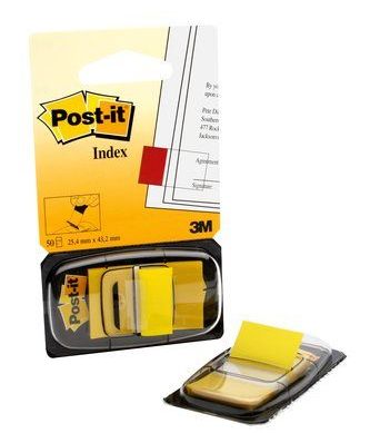 Post-it Index Flags, PP, Yellow, 25.4 mm x 43.2 mm, 50 Flags