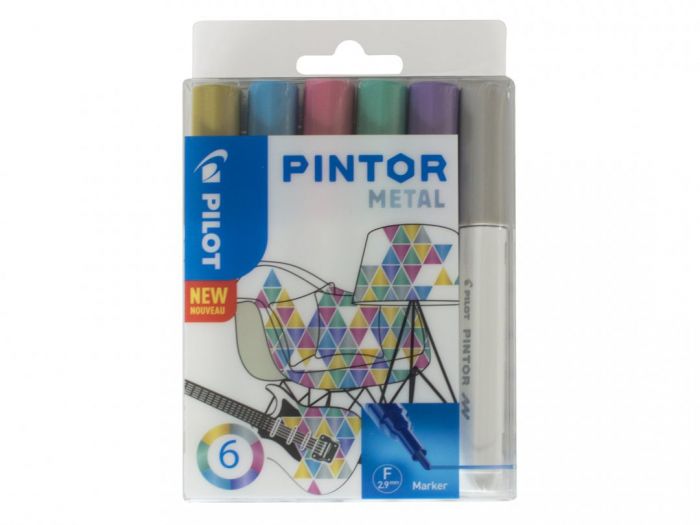 Marker Pilot Pintor , FINE 1-2,9mm, koonus ots, metallik 6värvi/kompl,veebaasil