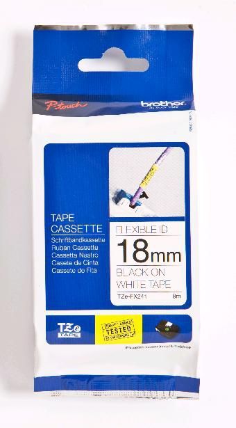 Kleepkirjalint Brother TZE-FX241 valge flexi ID, must tekst, laius 18mm