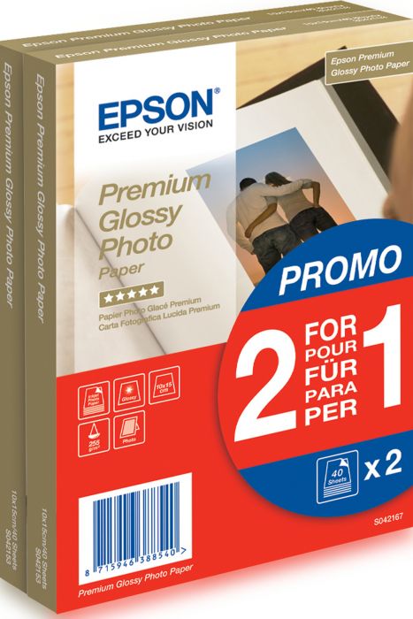 Epson Premium Glossy Photo Paper 10x15cm 2x40 sheets 255g / m2 S042167