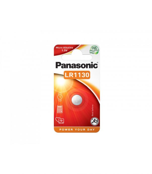 Patarei Panasonic LR1130L/1B 189 V10GA LR54, 1,5V 65mAh, h3.1mm D11.6mm 1 patarei (AG10, 189, LR1130, L1131, G10, V10GA)