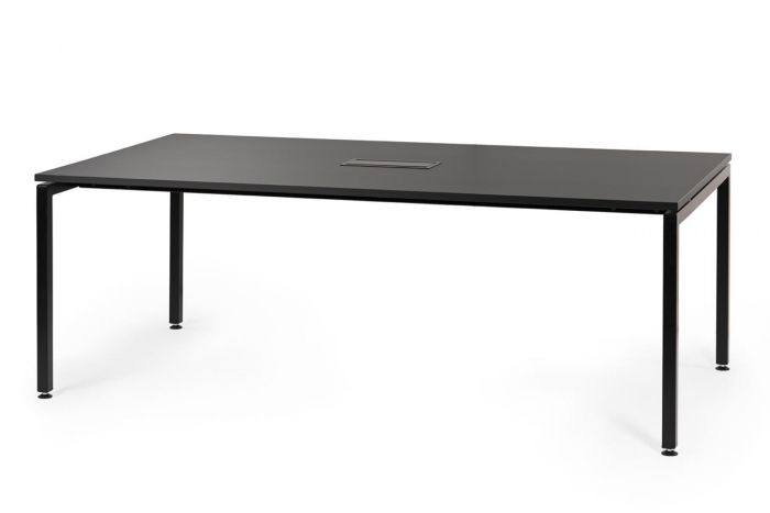 PRAKTIK koosolekulaud PR1-E1 koos pistikupesakomplektiga (3*220V+ 2*USB+ 2*CAT6+ 1*HDMI) 2100x1100mm/ terashall melam. plaat+ t.hallid jalad