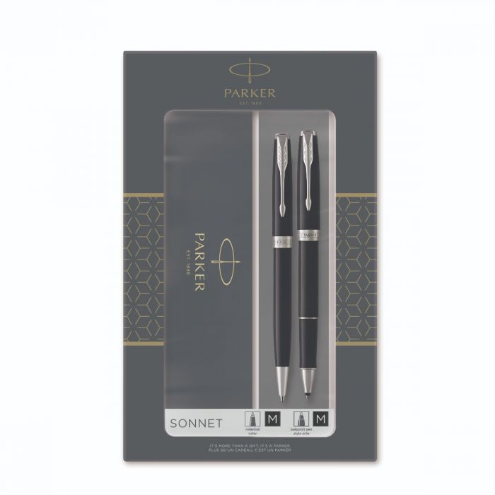 Gift set Parker SONNET BLACK CT, ball pen + roller ball