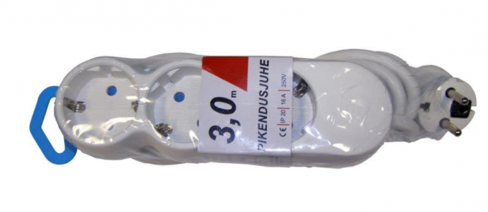 Extension cord 5 meters 3 sockets, WHITE, earthed, 3G1,5mm, 16A
