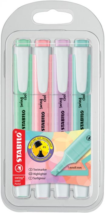 Highlighter 1-4mm, pastel 4 colors / set Stabilo SWING cool 275 / 4-08