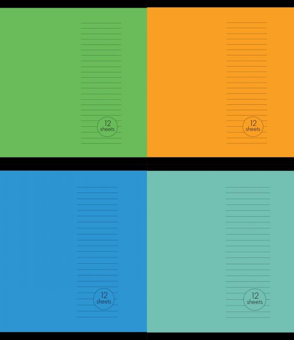 School notebook A5 + (170x230) 23 lines, 12 pages, Basic, 4 motifs