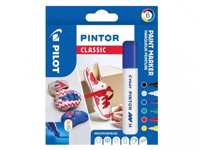 Marker Pilot Pintor Medium 1,4-4,5mm, cone tip, regular basic-6 colors / set, web based