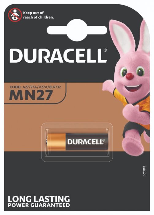 Patarei Duracell MN27 12V 18mAh h28mm d7.7mm - tõkkepuu- ja autopultides, turvaseadmetes jne. 27A L828 A27M EL-812 B-1 MN2 A27 EL812