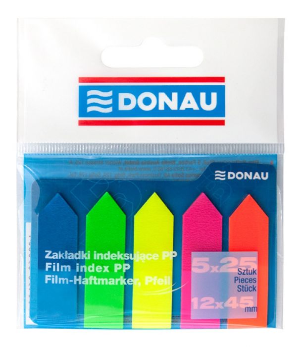 Filing Index Tabs DONAU, PP, 12x45mm, arrow, 5x25 tabs, assorted colours