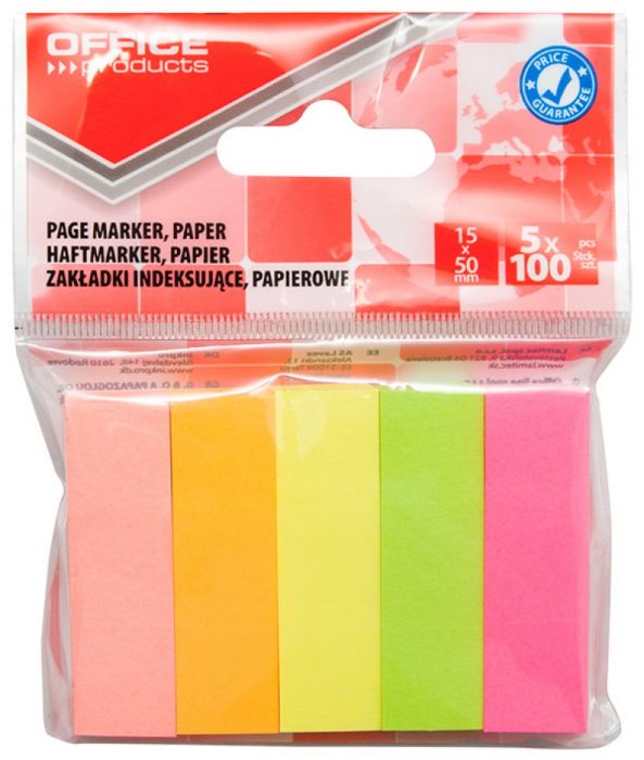 Märkmepaber iseliimuv Office Products, 15x50mm (pakis 5x100 l.), assortii 5 värvi