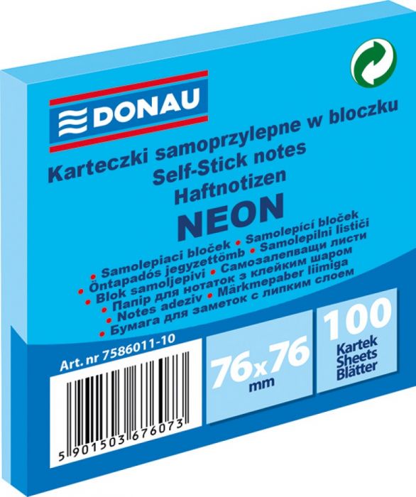Märkmepaber iseliimuv Donau neoonsinine 76x76mm (pakis 100 lehte)