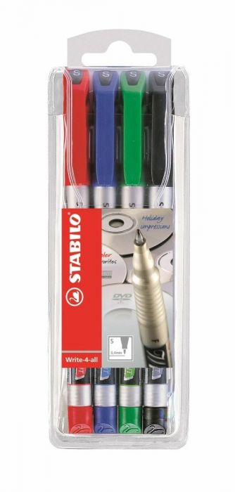 Marker 0.7mm S, set of 4, permanent, Stabilo Write-4-all