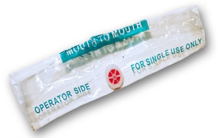 Elustamiskile First Aid pakendis, (kaitsemask kunstliku hingamise tegemiseks), ühekordne