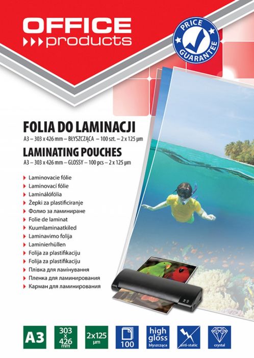 Lamineerimiskile A3 125mic, 100 kile pakis Office Products